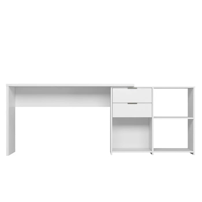 Mesa em L para Escritório com 2 Gavetas e 3 Nichos Grandes