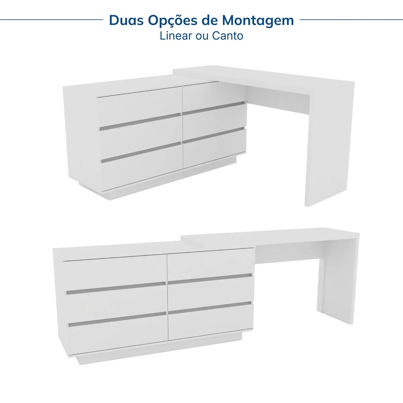 Mesa de Escritório Itália em L com 6 Gavetas