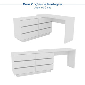 Mesa de Escritório Itália em L com 6 Gavetas
