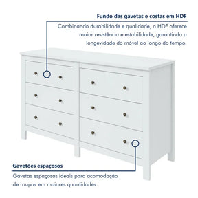Cômoda 6 Gavetas Maggiore New Espresso Móveis Branco