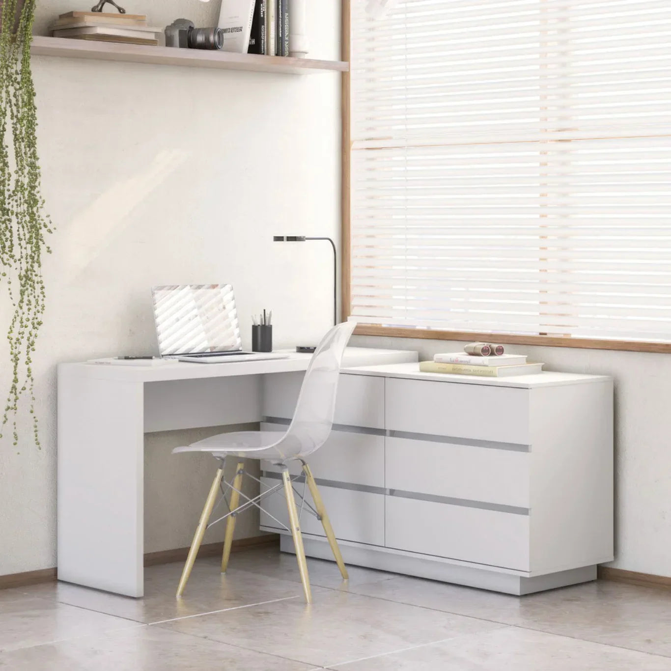 Mesa de Escritório Itália em L com 6 Gavetas