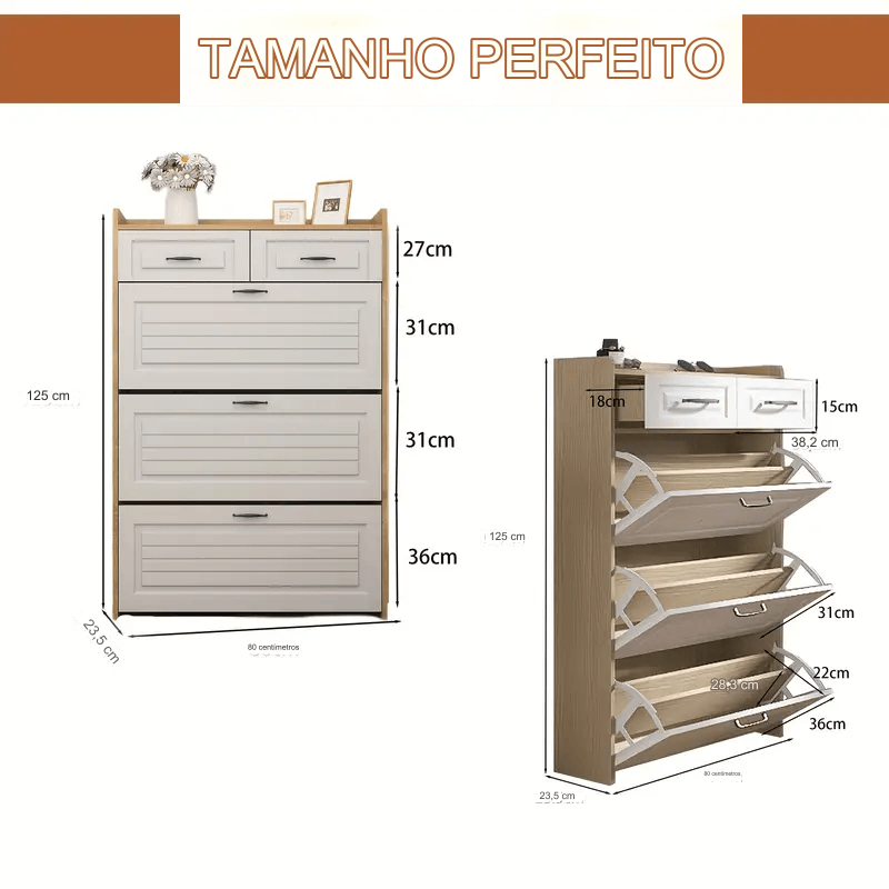 Armário de Sapatos com 3 Portas 2 Gavetas - (Promoção de Junho)