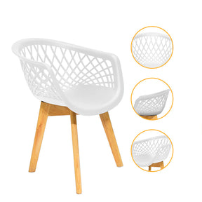 Kit 4 Poltronas Cadeiras Jantar Cozinha Sala Varanda Area Gourmet Web Branca Wood Base Madeira