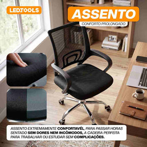 Kit 3 Cadeiras de Escritório Mesh Assento Estofado Base Giratória