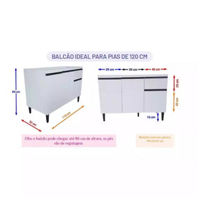 BALCÃO ARMARIO PARA PIA DE COZINHA 120CM SEM TAMPO