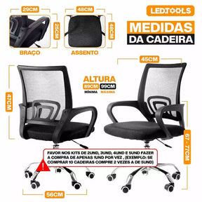 Kit 3 Cadeiras de Escritório Mesh Assento Estofado Base Giratória