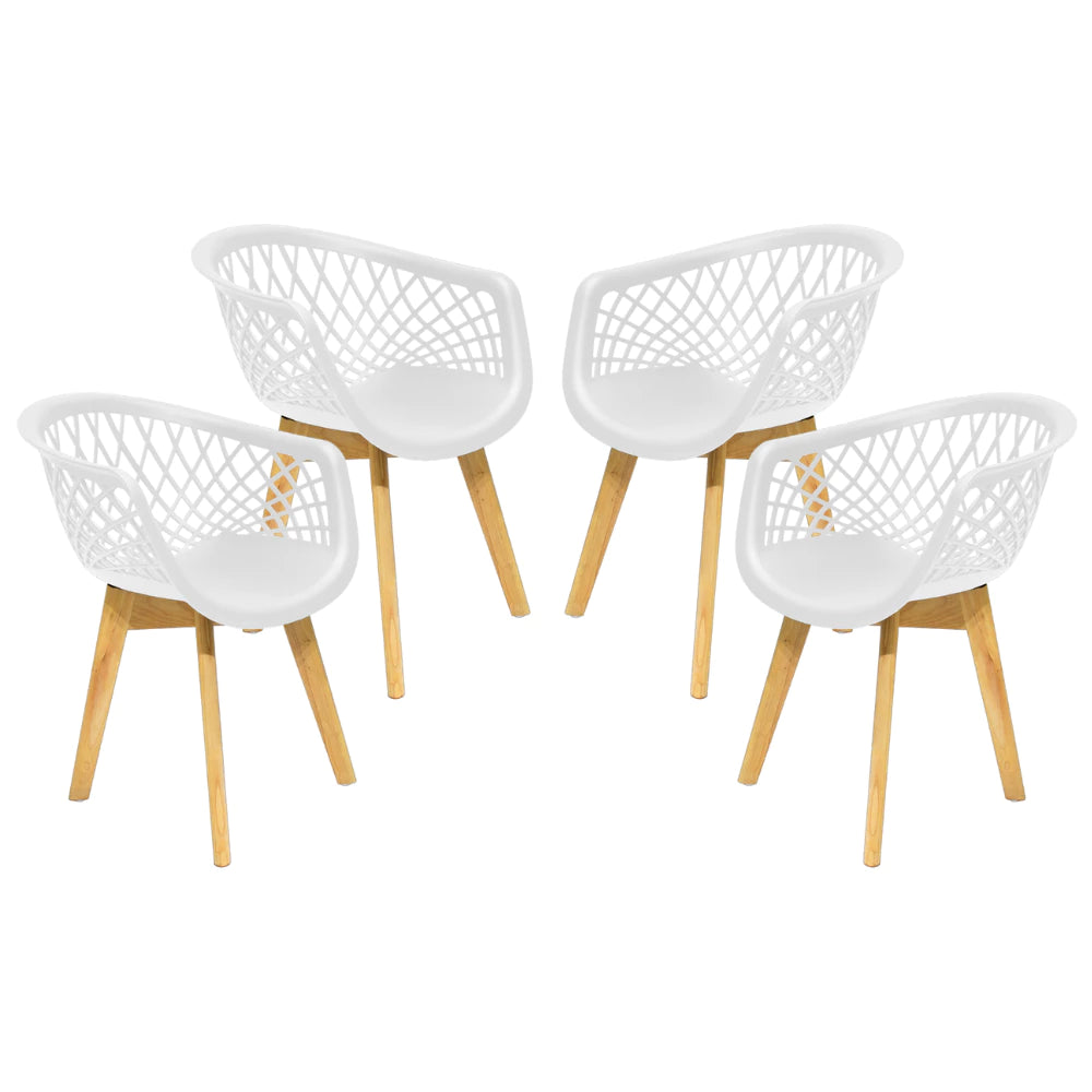 Kit 4 Poltronas Cadeiras Jantar Cozinha Sala Varanda Area Gourmet Web Branca Wood Base Madeira