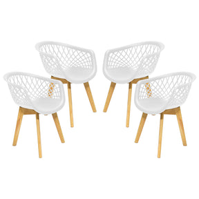 Kit 4 Poltronas Cadeiras Jantar Cozinha Sala Varanda Area Gourmet Web Branca Wood Base Madeira