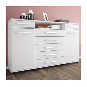 Cômoda 2 Portas 7 Gavetas Paris Espresso Móveis Branco