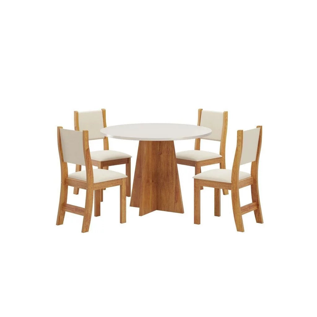 Conjunto Sala de Jantar Mesa Chilli 90cm Tampo Redondo com 4 Cadeiras Sol Mel/Blonde/Bege