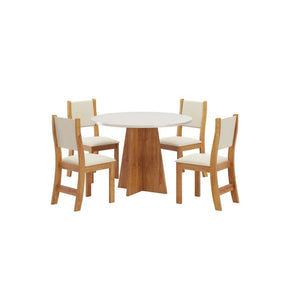 Conjunto Sala de Jantar Mesa Chilli 90cm Tampo Redondo com 4 Cadeiras Sol Mel/Blonde/Bege