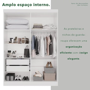 Guarda-roupa Casal 4 Portas 2 Gavetas França Branco