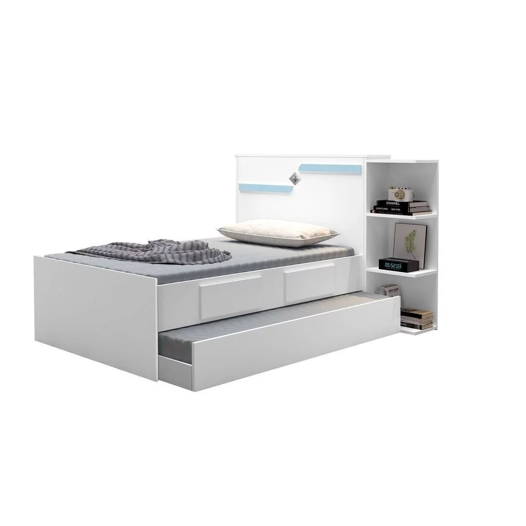 Bicama Solteiro com Baú, 2 Gavetas e Cama Auxiliar Iris Branco