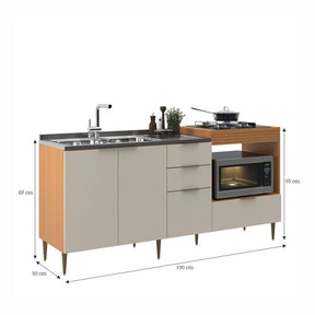 Balcão para Pia e Cooktop 4 Portas 2 Gavetas 190cm Alice Angelin e Off White Yescasa Angelin Premium/Off White
