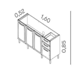 Balcão Cozinha em Aço 4 Portas 2 Gavetas 160cm sem Tampo New Premium Itatiaia