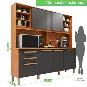 Armário de Cozinha 6 Portas 2 Gavetas Adelle Yescasa Cinamomo/Grafite